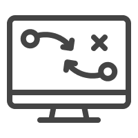 Icon representing business or product strategy, featuring a directional symbol or planning layout.